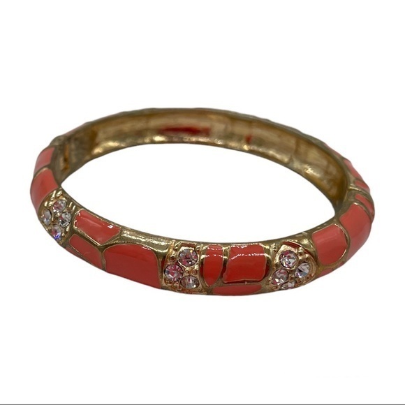 ORANGE & GOLD RHINESTONE BRACELET. - Picture 4 of 5